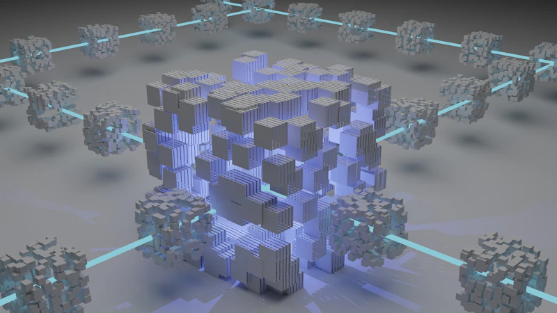 Visualização abstrata de rede de dados em tons frios